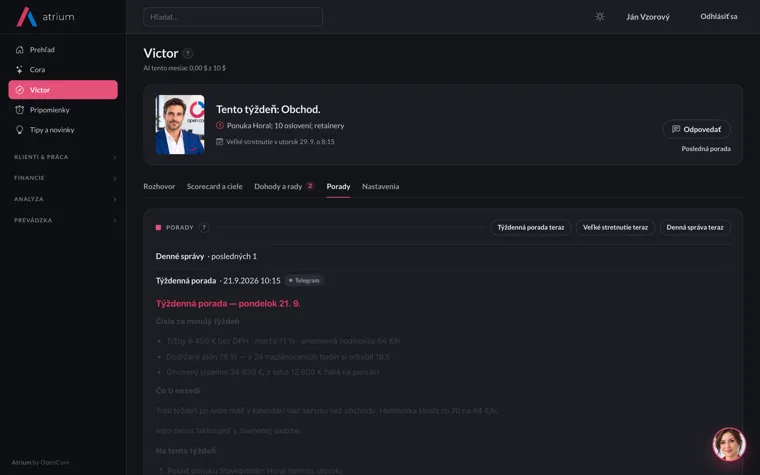 Victor — porady (tmavý režim)