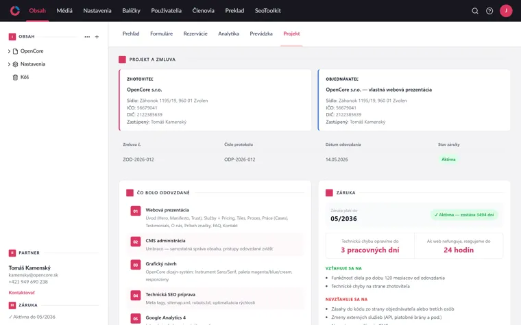 Platforma — zmluva, odovzdané diela a záruka