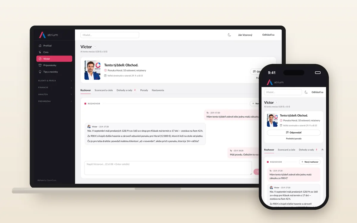Victor — rozhovor s koučom na notebooku a mobile