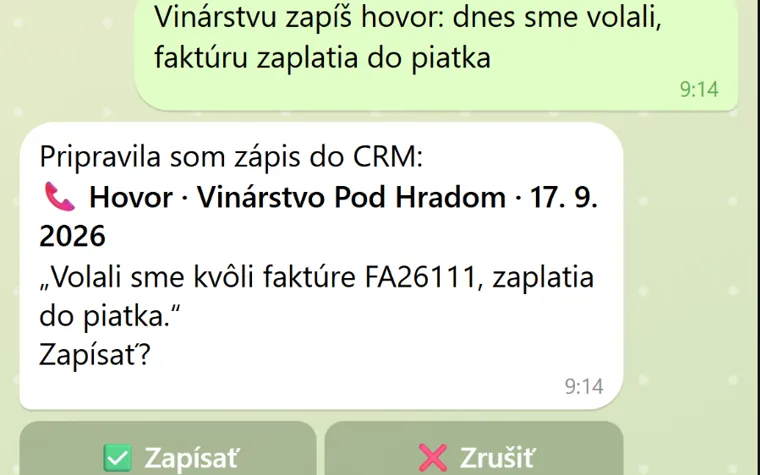 Cora — návrh zápisu v Telegrame