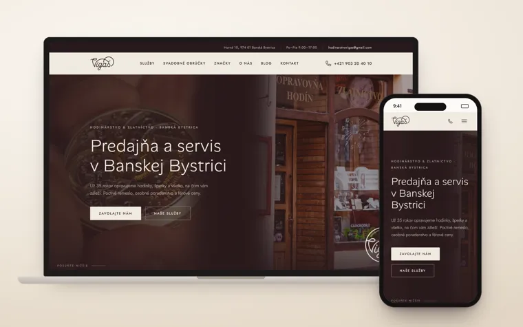 Web hodinárstva Vigaš na notebooku a mobile