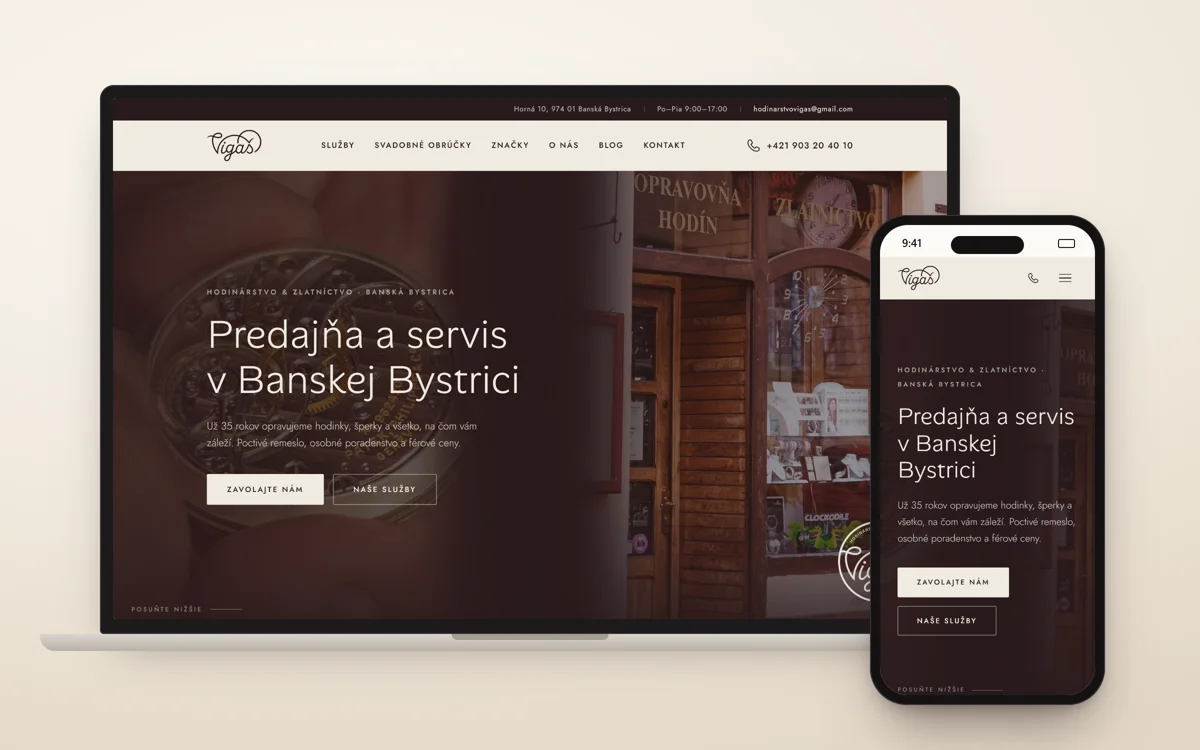 Web hodinárstva Vigaš na notebooku a mobile