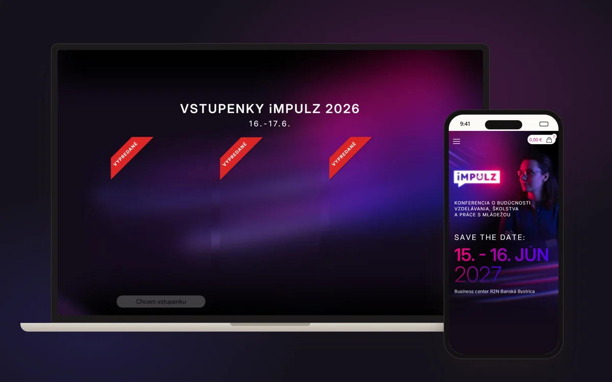 Vypredané vstupenky iMPULZ 2026 na notebooku a web konferencie na mobile