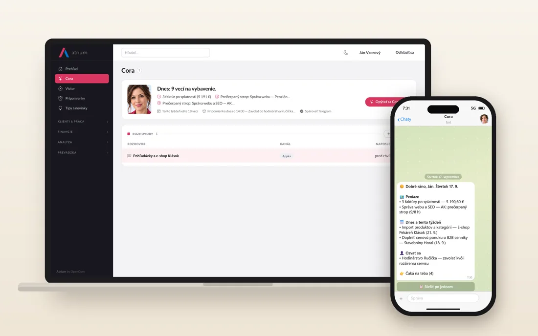 Mockup — Cora ráno v Telegrame
