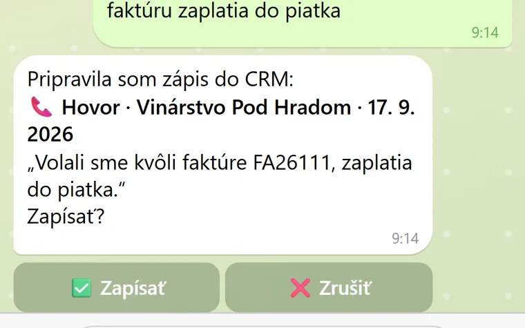 Služby — návrh zápisu na potvrdenie